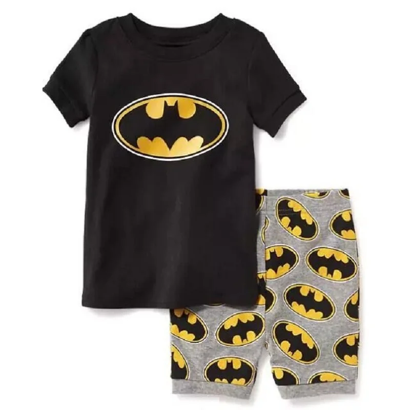 Летние пижамы с короткими рукавами и Бэтменом, хлопок, одежда для сна для мальчиков, Детская Пижама с рисунком поезда, детские пижамы для маленьких мальчиков