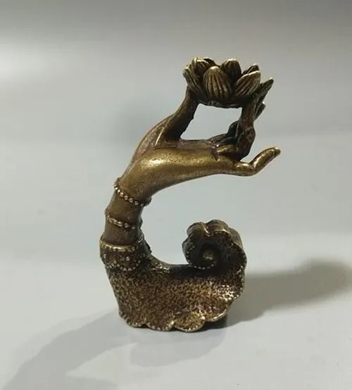 Китайская коллекция archaize латунная Будда-рука Лотос маленький ладан вставленная статуя