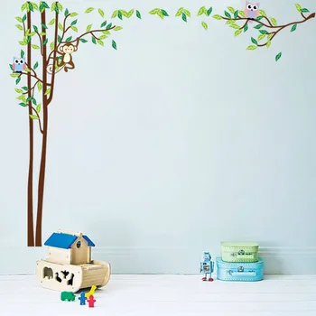 

Owl Monkey Big Tree Wall Sticker Home Decals Diy Adesivo De Parede Cartoon Wallpaper For Kid Bedroom Baby Pvc Decoration Poster