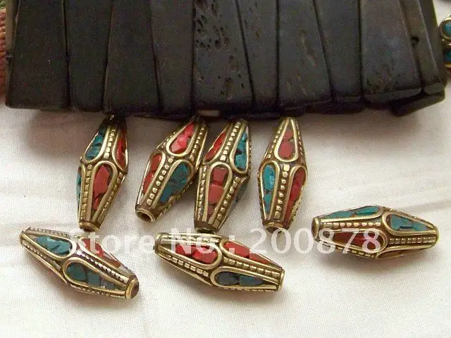 

NBB424 Nepalese metal brass loose beads,10*25mm,vintage round loose spacers,10 beads lot