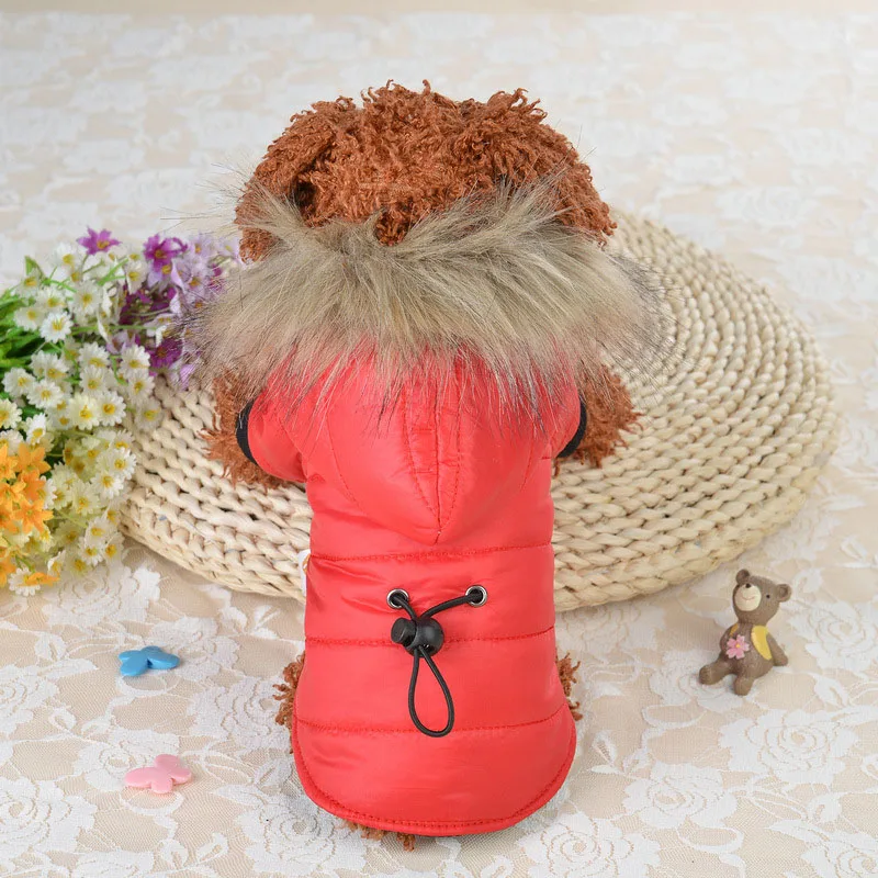 Осень/зима теплая одежда для собак для маленьких собак Регулируемый щенок, домашнее животное, кот пальто куртка мех с капюшоном Одежда для питомцев Чихуахуа Мопс одежда - Цвет: Red