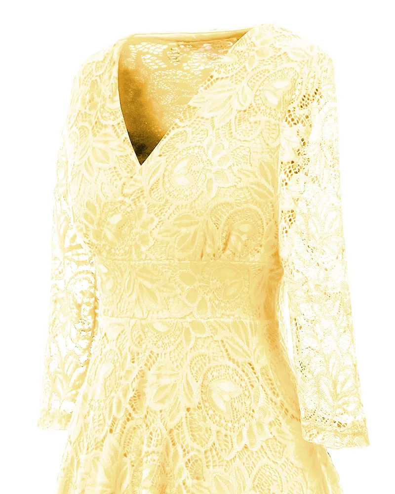 Kostlich 2017 Women Autumn Dress V-Neck 34 Sleeve Lace Hollow Sexy Evening Party Dresses Irregular Hepburn 1950s Vintage Dress (20)