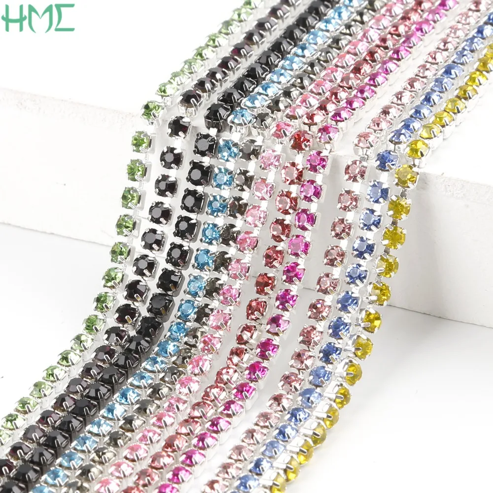 

1M 2.8mm Bright Transparent Crystal Rhinestone Chain For DIY Craft artesanato Sewing Clothes Wedding Decoration Jewelry Making