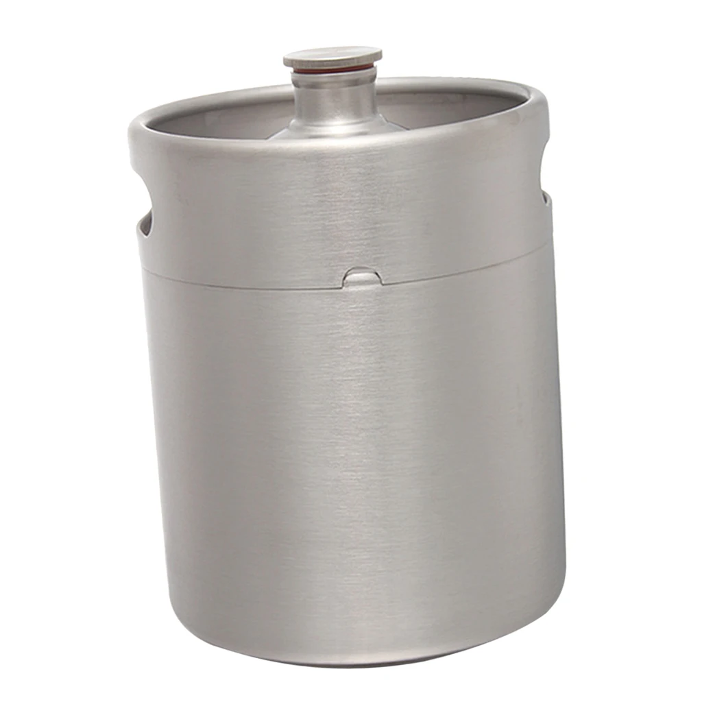 Mini Keg Growler Stainless Steel Barrel Holds Beer Double Handles,2L,3.6L,5L Silver  