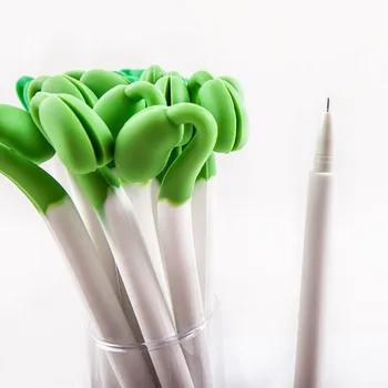 

Coloffice 1PC Bean Sprouts Soft Silicone Gel Pens Green Color Stationery 0.3mm Black Ink Writing Signing Pens Stationery Student