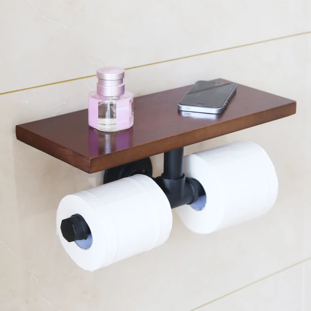 Black Wall Mounted Industrial Dual Toilet Paper Holder with