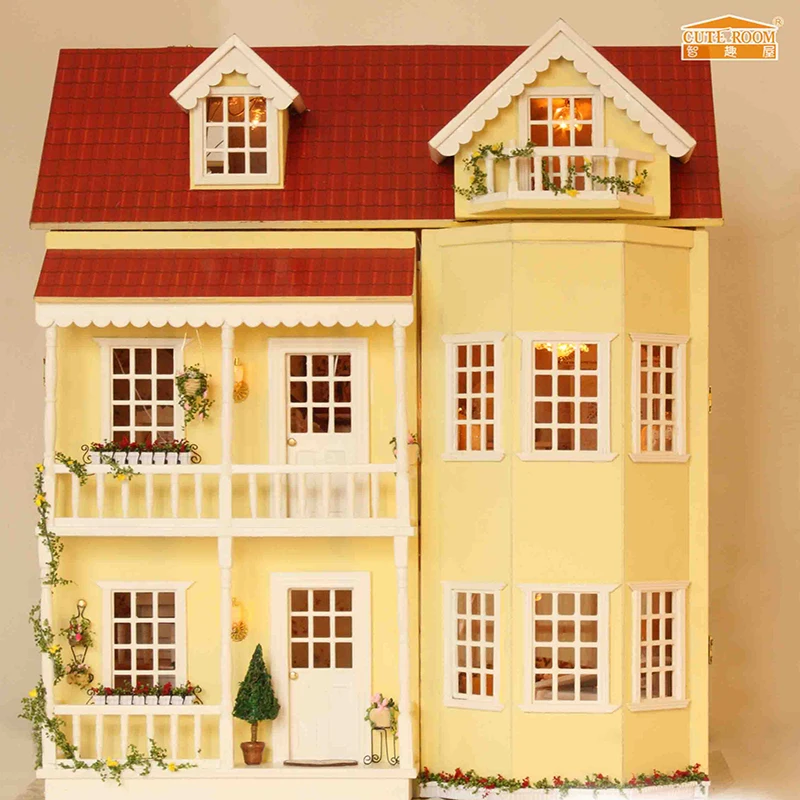  Cutebee DIY House Miniature with Furniture LED Music Dust Cover Model Building Blocks Toys for Chil - 32777347827