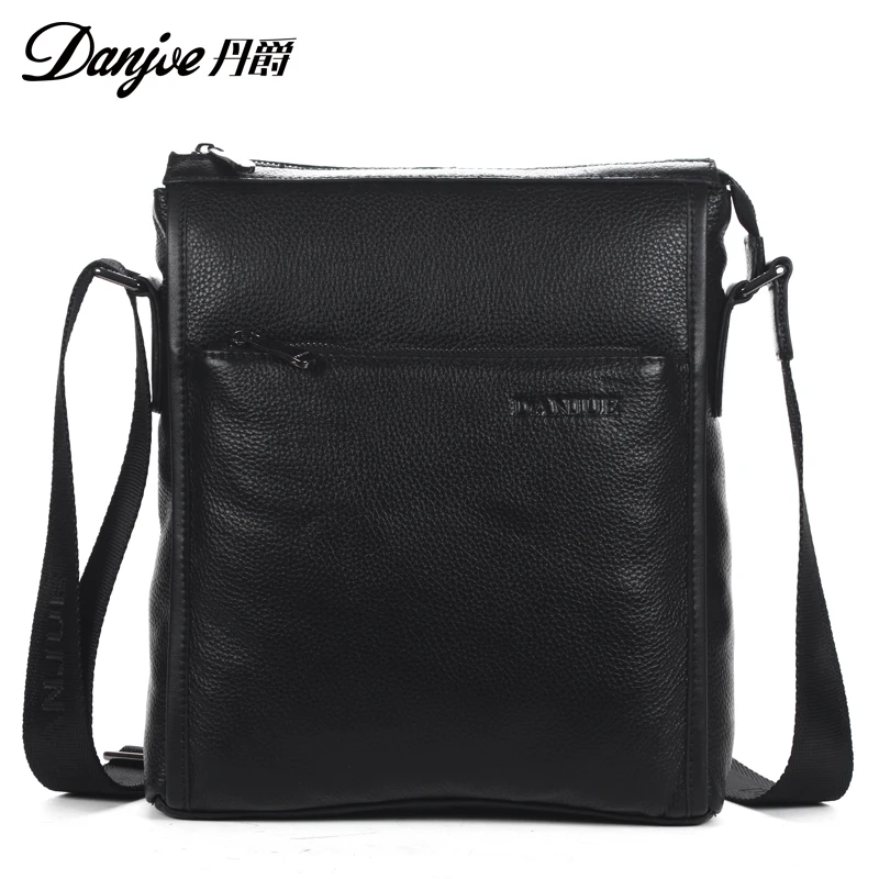 DANJUE Fashion Men Small Zipper Crossbody Bag Vintage Genuine Leather Shoulder Bags Brand Male