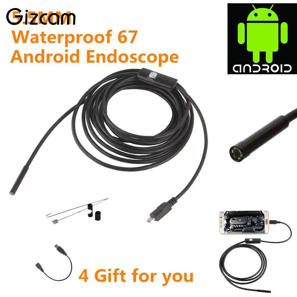 Gizcam 5.5 мм 3.5 м OTG Android телефон эндоскоп водонепроницаемые бороскоп Камера с 1 * (маленький крючок + магнит + боковые прослушивание)