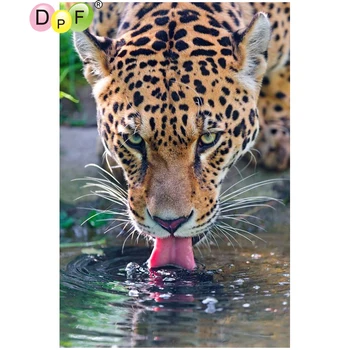 

DPF The leopard drinking water 5D diamond painting cross stitch needlework diamond mosaic square home decor diamond embroidery