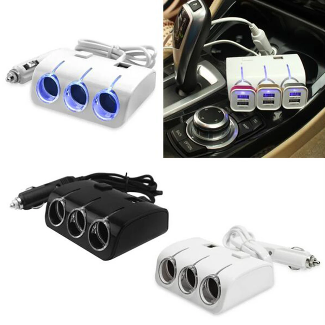 120W New Arrival Sockets Autos Cigarette Lighter Splitter 2USB Ports Charger Adapter With Switch