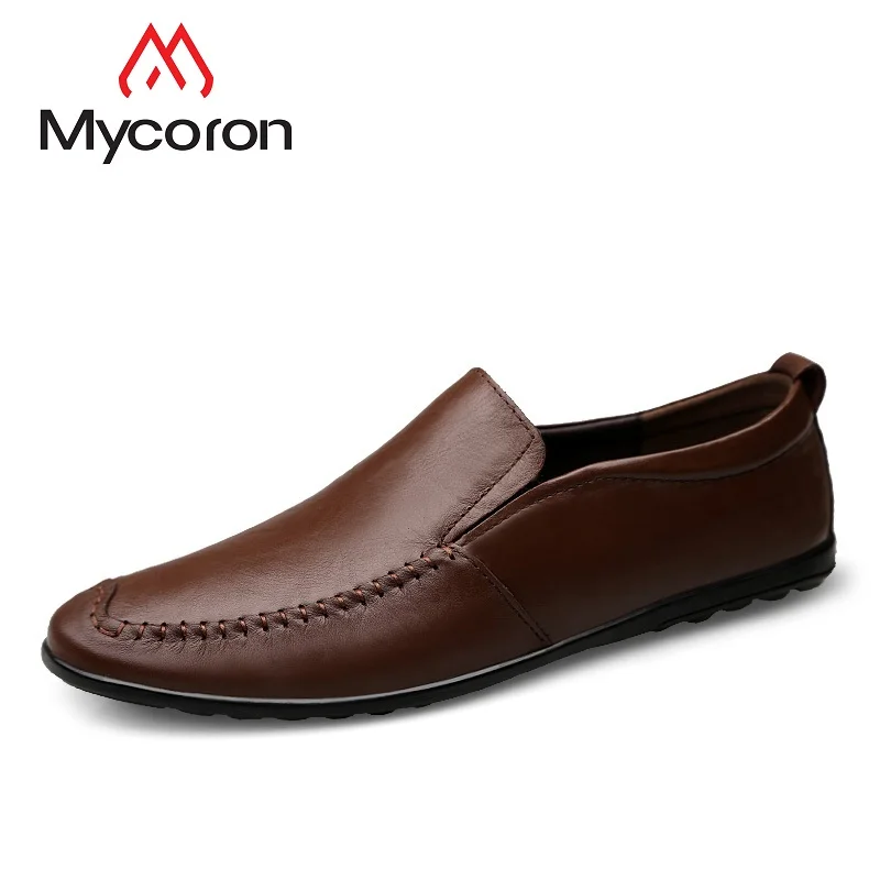 

MYCORON 2018 New Italian Men Casual Boots Black Genuine Leather Men Loafers Moccasins Slip On Men Flats Sapatenis Masculino