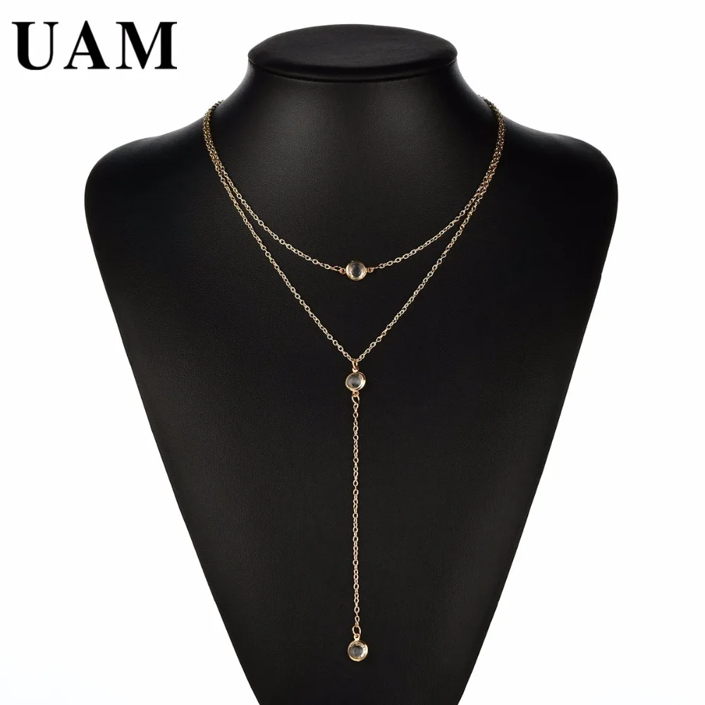 UAM элегантная Золотая цепочка Bijoux Femme Ketting Crystal Длинные ожерелья и кулоны Kpop