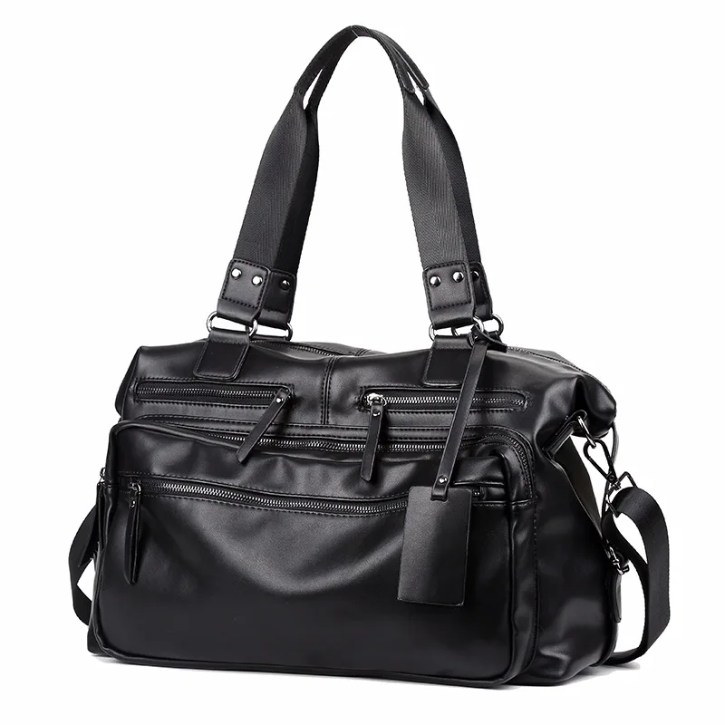 

New Men Travel Duffle Bag PU Leather Men's Travel Bags Shoulder Handbag Round Bucket Shape Messenger Bag Tote malas
