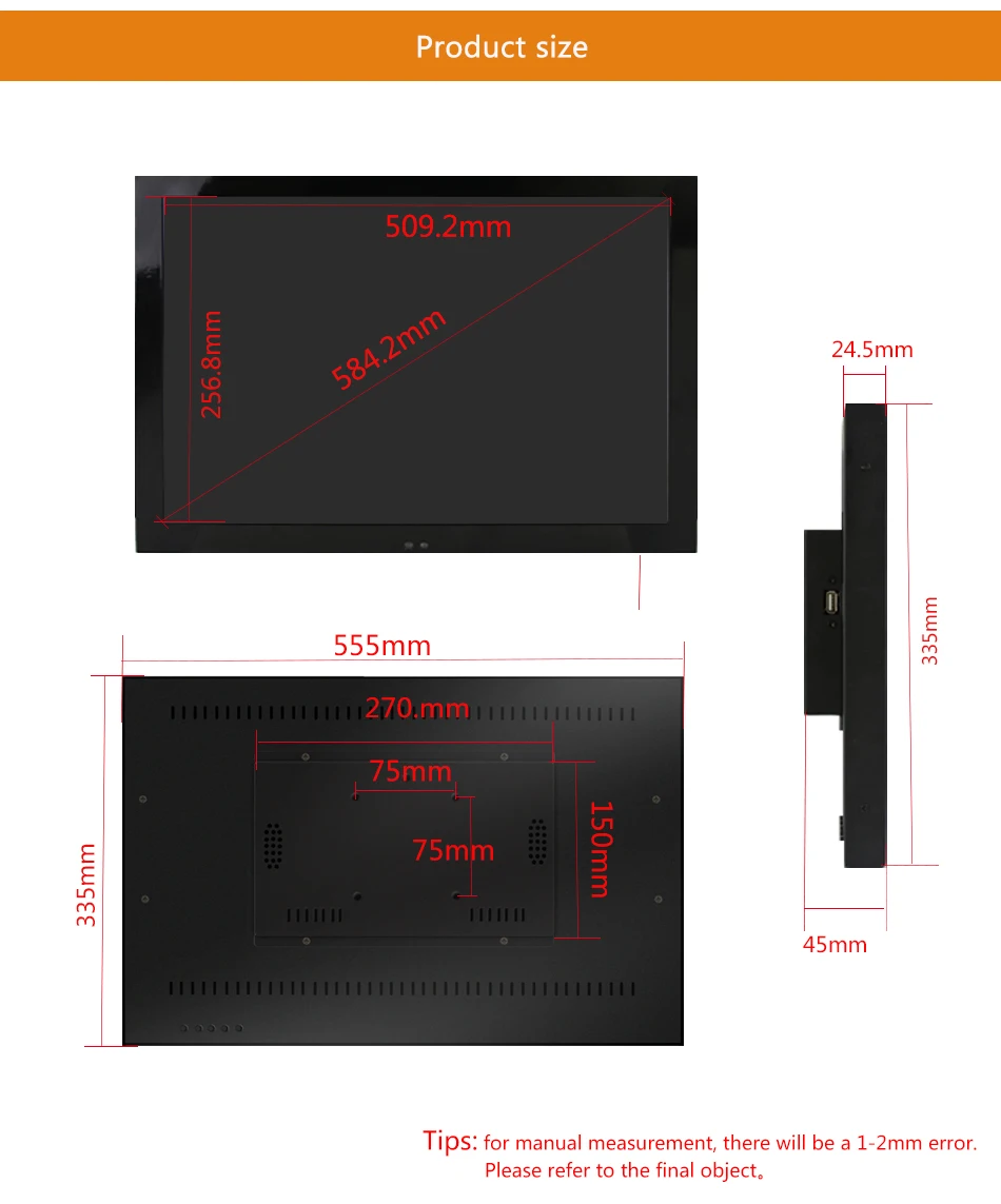 23 "VGA/HDMI/BNC/av разъем Промышленные Управление мониторинга non-touch машины металла В виде ракушки ЖК monitor1920 * 1080 вешалка фиксированной