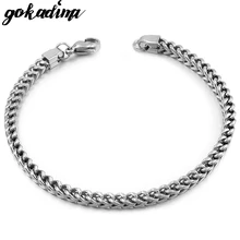 Браслеты для мужчин, панцирная огранка, квадратная коробка, звено цепи из нержавеющей стали,, крутой 22 см, 4 мм, Женские Ювелирные изделия