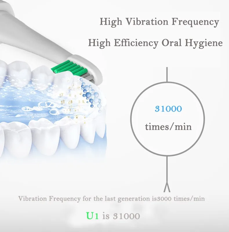 LANSUNG U1 ультра звуковая электрическая зубная щетка 8 шт. Сменная головка USB перезаряжаемые зубные щетки 2 минуты таймер зубная щетка