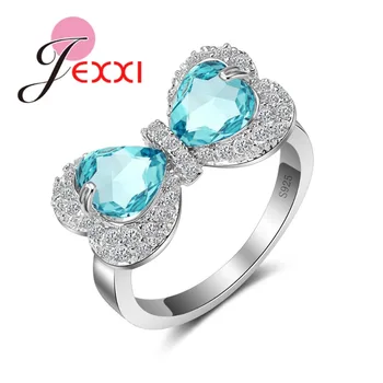 

Cute Bow Tie Blue CZ Stone Ring 925 Sterling Silver Luxury Fashion Cocktail Party Ring Brand Jewelry For Women Wedding