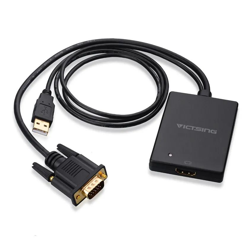VICTSING 3 in 1 Gold plated VGA Male Port and USB Port to HDMI Female