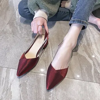 

2019 autumn new style simple and simple PVC decorative thick heel casual shoes women comfortable wild pointed toe single shoes