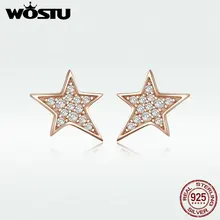 WOSTU реальные 925 пробы серебряные серьги-гвоздики Классический розовый Золотой Звездное CZ серьги для Для женщин, ювелирное изделие, подарок DAE148