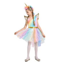 Детское платье-пачка с единорогом; праздничный костюм принцессы радуги; Пасхальный маскарадный костюм единорога для девочек; элегантный костюм; Vestidos Fantasia Infantil