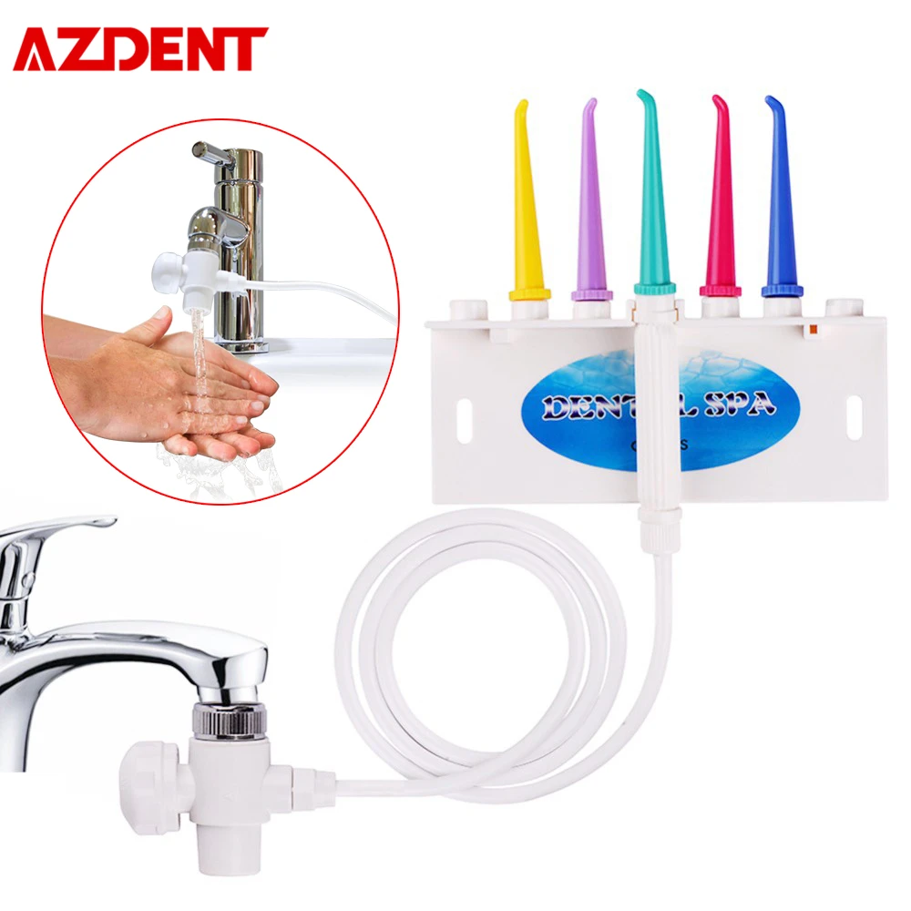 

AZDENT Faucet Water Dental Flosser Oral Irrigator Jet Interdental Brush Teeth Whitening Tooth SPA Cleaner with 5 Tips Drop Ship