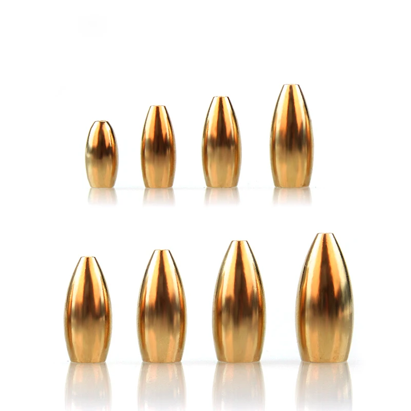 

50Pcs Golden Pure Copper Metal Bullet Fishing Lead Sinker Through Body Guitar String Weights Drop Lure Accessories Fish Catch
