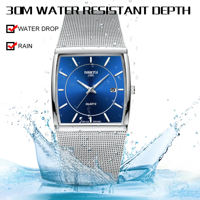 Reloj Hombre NIBOSI квадратные часы для мужчин люксовый бренд с сетчатым ремешком модные
