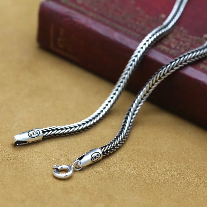 

925Silver Thai silver jewelry retro Thailand hand woven four square Hemp Necklace jumper sweater chain Xiao Banglian
