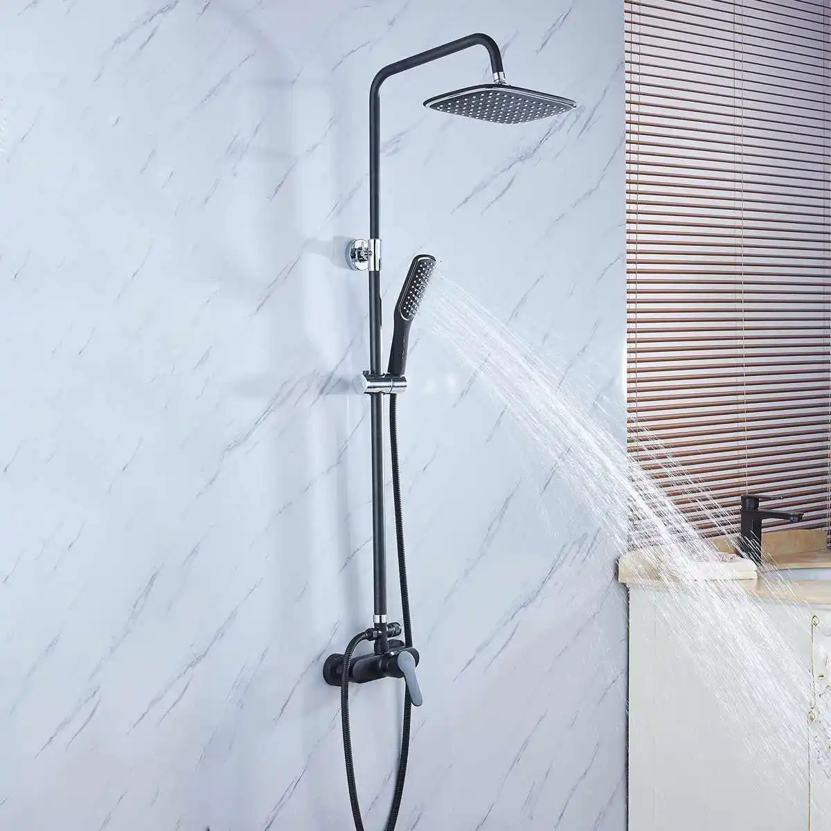 

G1/2 Bathroom Black Rainfall Shower Spray Shower Set Wall Mounted Mixer Tap Faucet Mixer Valve Set Single Handle Hot and Cold