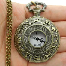 Retro Fashion Large Holes Twelve Zodiac Hollow Quartz Pocket Watches Men Classic Hanging Watches Ladies Sweater Chain WatchHP36