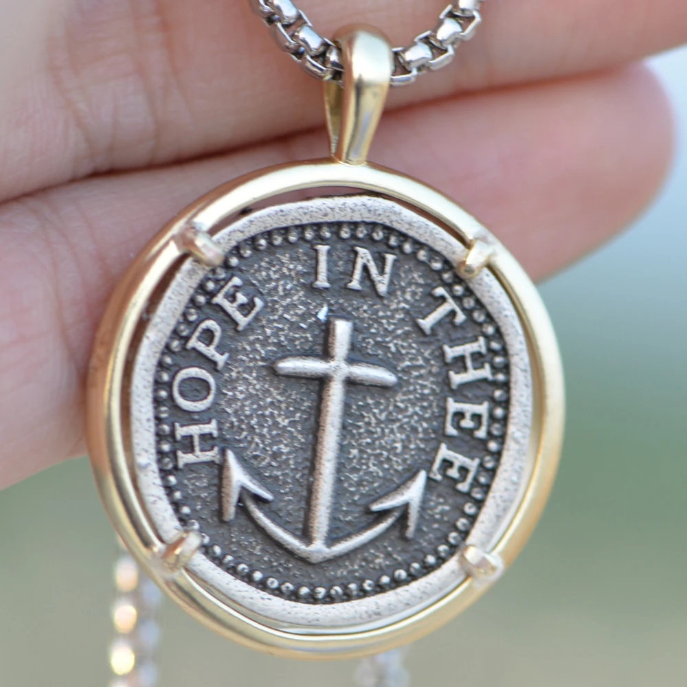 

Men's Corss Necklace,Hope in Thee Dainty Anchor Shape Metal Crucifix Pendant Ocean Theme Faith Jewelry A271