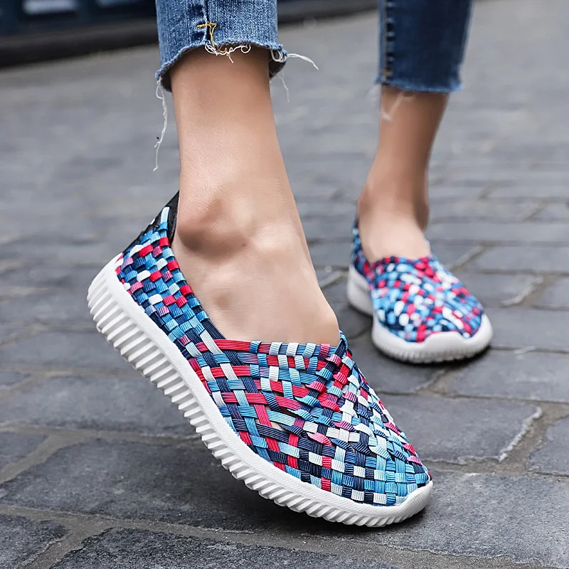 Women Sneakers Woven Shoes Casual Breathable Women Flats Loafers ...