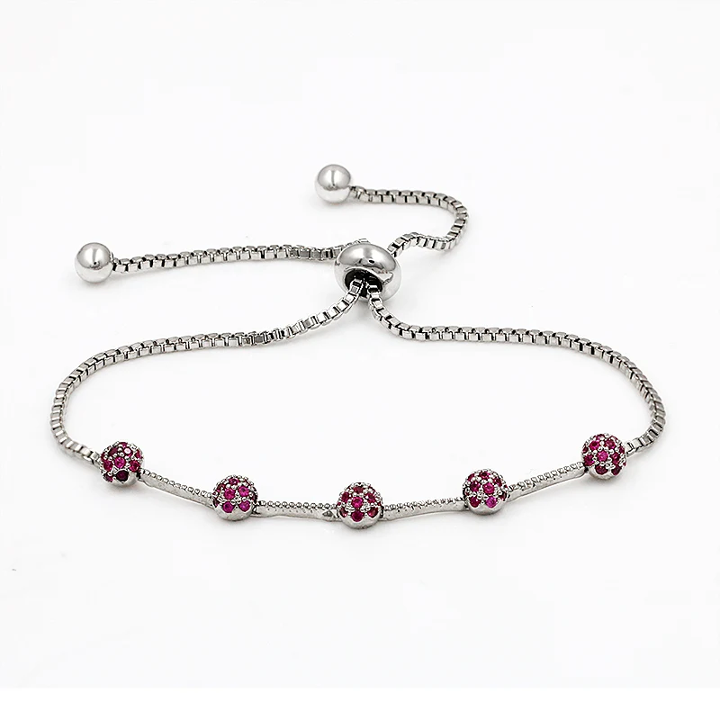 

WEIMANJINGDIAN Fuchsia / Blue / Clear / Black Colors Cubic Zirconia Crystal Adjustable CZ Ball Bracelets for Women or Bride