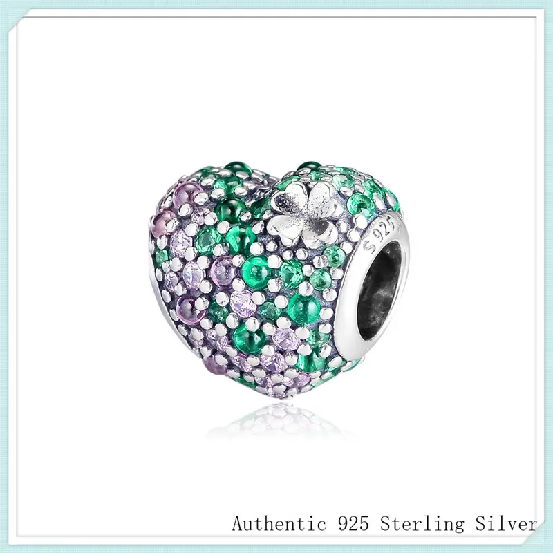 

Fit Pandor Bracelets 100% 925 Sterling Silver Heart Beads Gleaming Lucky Four Leaf Clover Mixed Stone Charm for Jewelry Making