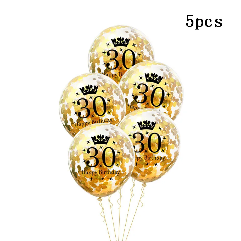 Розовое золото конфетти номер воздушные шары 30 40 50 60 день рождения украшения для взрослых юбилей Свадебные украшения воздушные шары - Цвет: 5pcs Gold 30