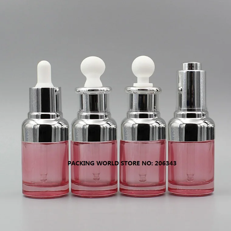 Download 30ml pink glass dropper bottle with silver shoulder and silver collar white bulb for oil/serum ...
