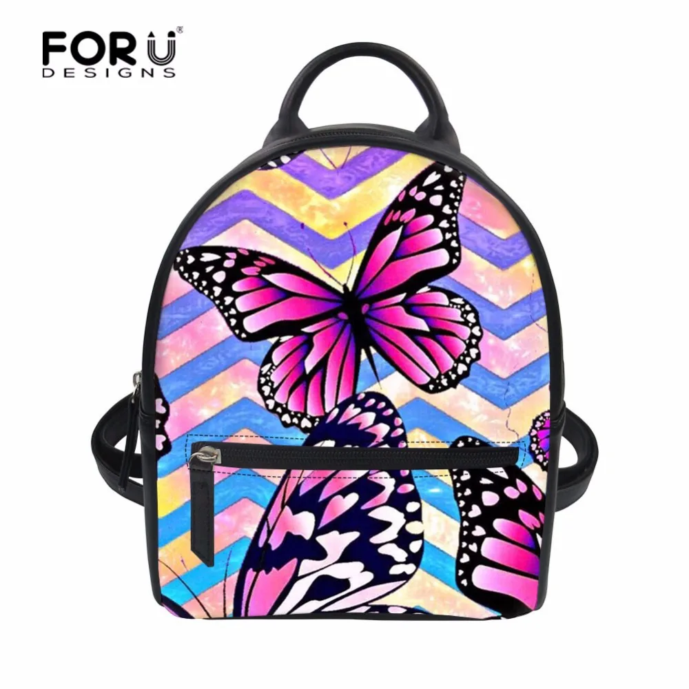 FORUDESIGNS Butterfly Print Mini Small Backpack Women Bag Travel School