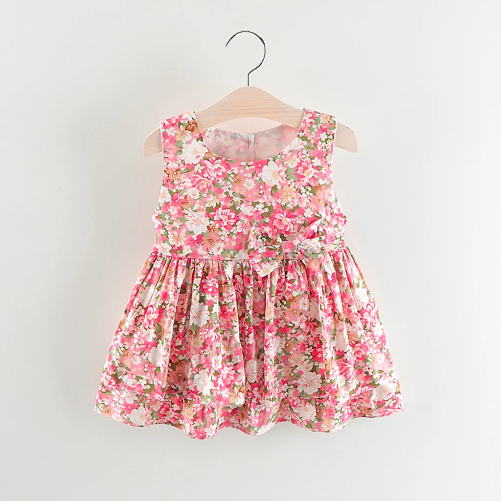 

2018 Summer New Baby Toddler Kids Girl Clothes 100% Cotton Sleeveless Girls Dress Princess Floral Printed Short-sleeved Dresses