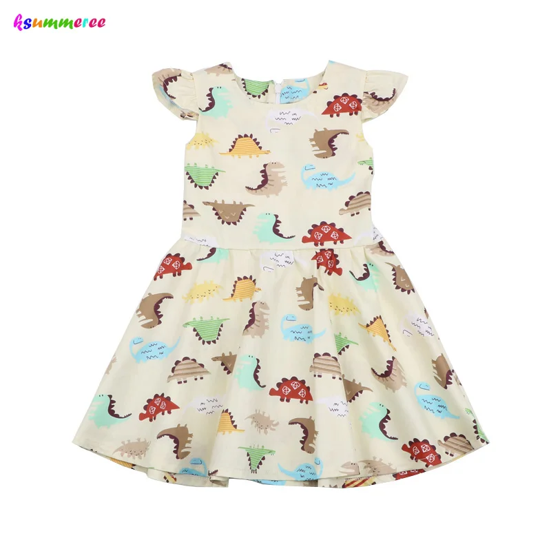 Funny Dinosaur Printing Girls Dress Kids Clothes Children Flower Princess Sleeveless Dresses Summer Beach Baby (3)
