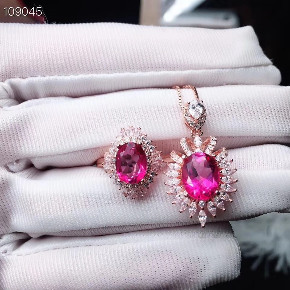 KJJEAXCMY Boutique jewels 925 с инкрустацией, из чистого серебра Натуральный топаз; драгоценный камень кольцо+ подвеска Поддержка обнаружения