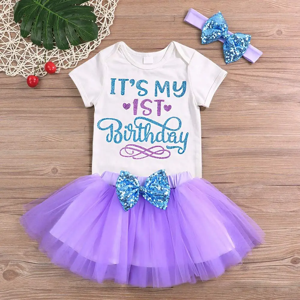 

Baby Girls' 1st Birthday Tutu Dress Skirt Outfits Romper Sequin Bowknot Tutu Skirt Set