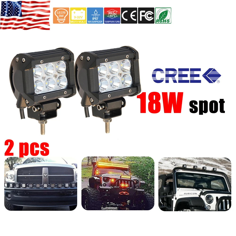 CO LIGHT 2PCS LED Work Light Bar 18W 6500K Cree Led Chips Flood Spot Beam Daytime