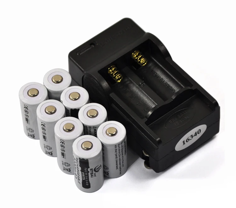Kaufen 8 stücke CR123A 16340 Batterie 2200 mah 3,7 v Li Ion Akku + 16340 Ladegerät