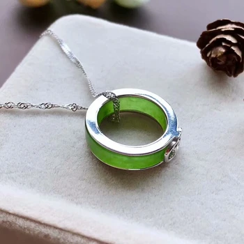 

koraba New S925 Silver Chinese Green Jade Ring Pendant Dual-use Green Jade Ring with Certificate