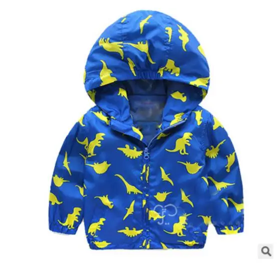 Boys Cartoon Dinosaur Jackets Zip Kids Mesh Lined Hooded Windproof Coat for Toddler Light Outwear