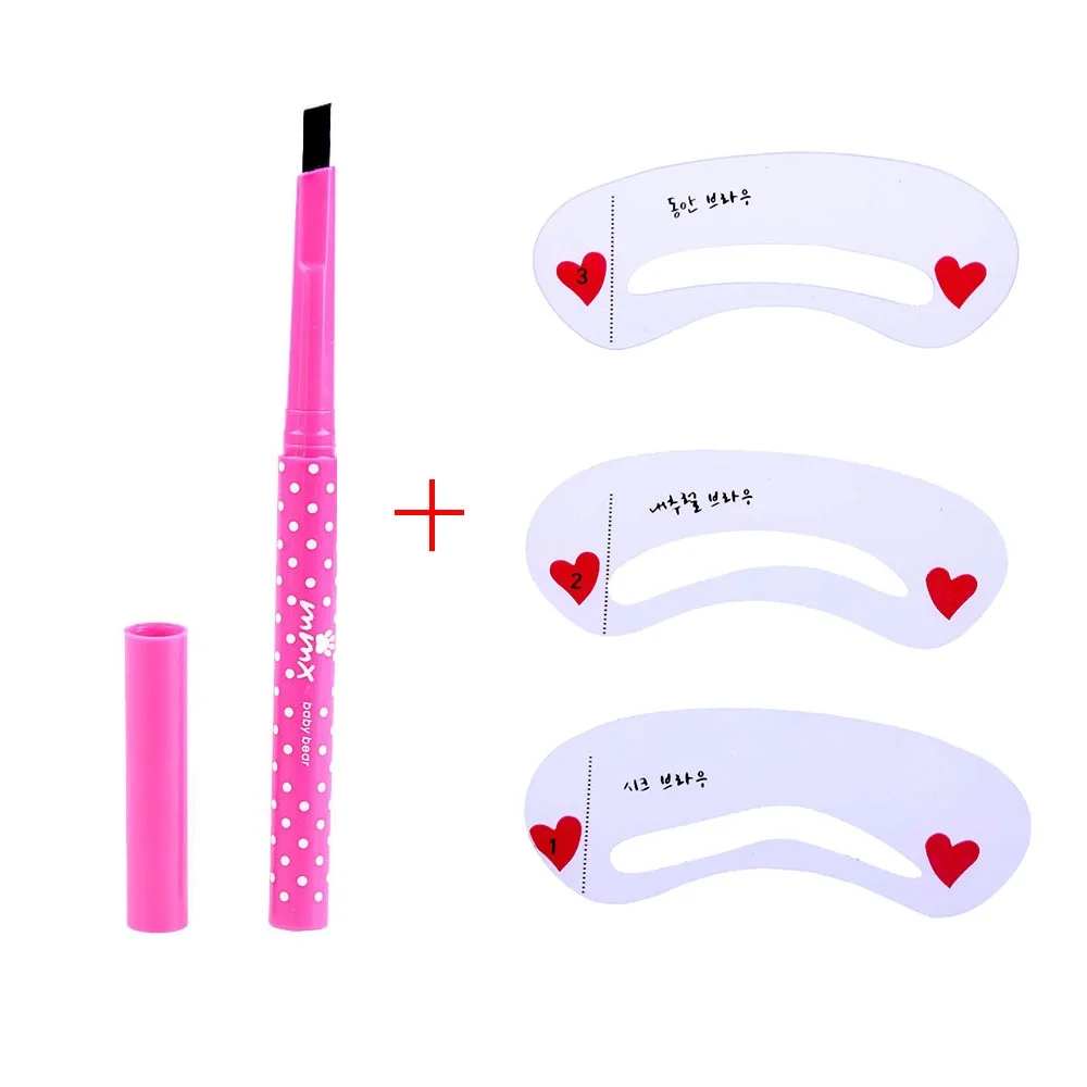 

1pc Eyebrow Pencil Longlasting Waterproof Durable Automaric Eye Brow Liner+3 Eyebrow Shaping Stencils Grooming Kit Makeup Tools