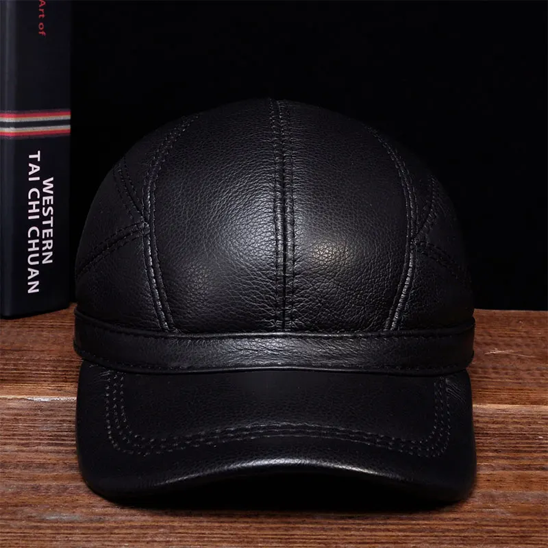 

HL030 MEN'S genuine leather baseball cap hat brand new cow skin warm caps hats