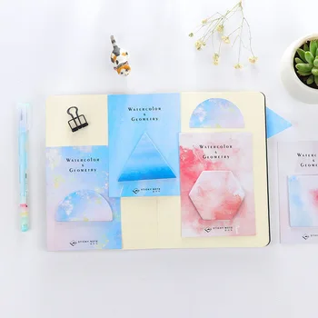 

Creative New Watercolor Geometry Memo Pad Paper Post Notes Sticky Notes Notepad Stationery Papeleria Office School Supplies